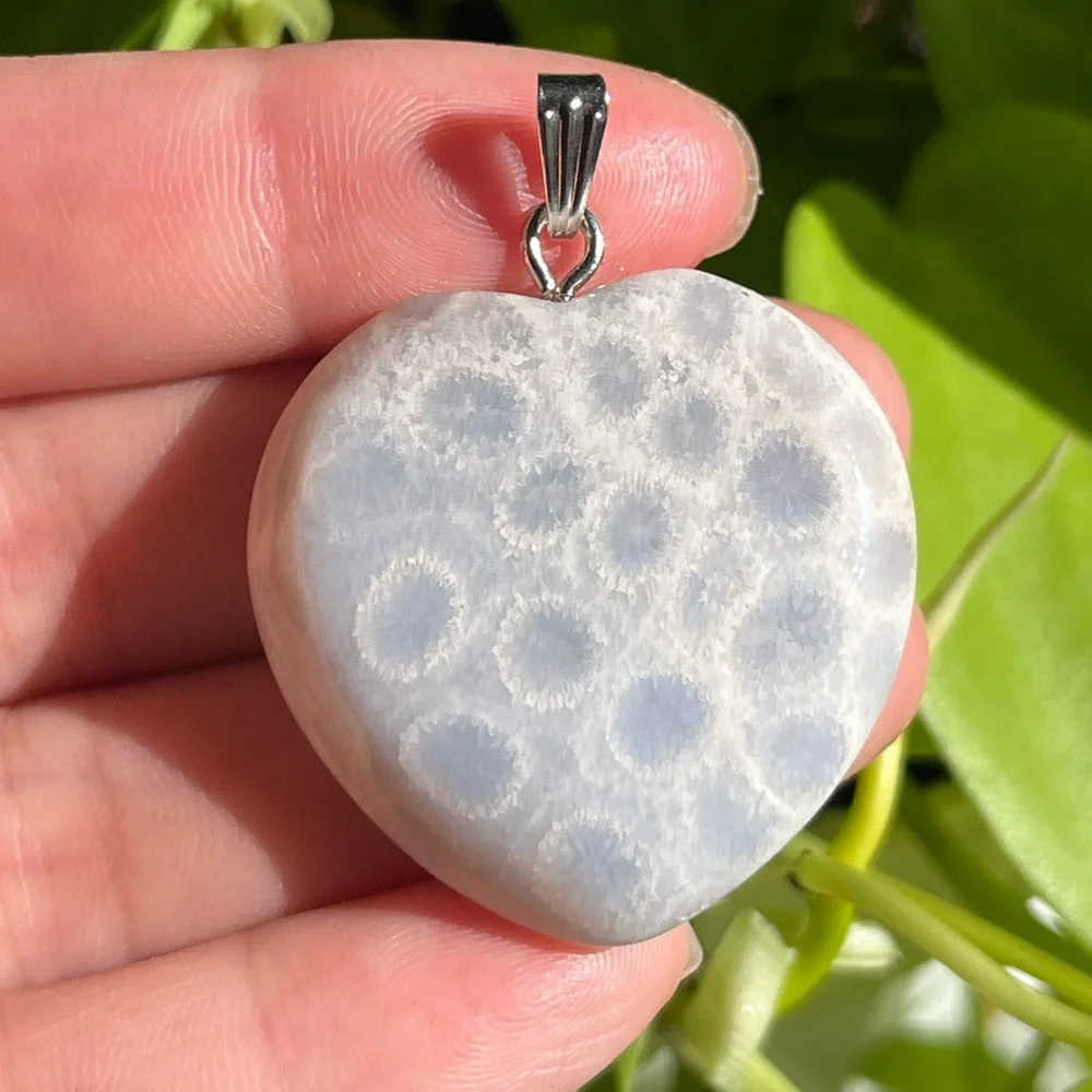 Beautiful stainless steel fossil coral jade pendant